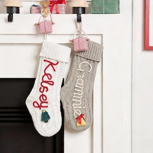 Customized Knit Christmas Stocking - 2025 Family Name Embroidery - Monogram Festive Holiday Decoration
