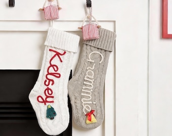Personalized Knit Christmas Stocking - 2025 Family Name Embroidery - Monogram Festive Holiday Decoration