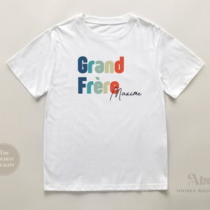 Grand Frère Toddler Shirt French Silbling Natural Infant Pregnancy Reveal Shirt Custom Big Brother Name Shirt image 5