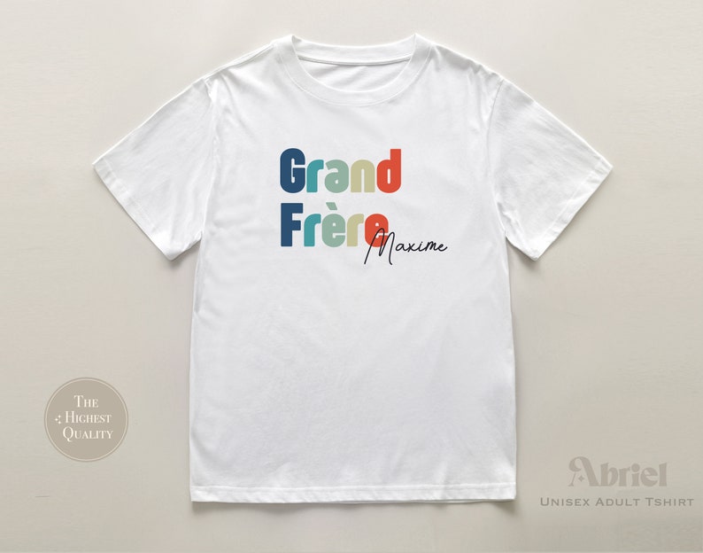 Grand Frère Toddler Shirt French Silbling Natural Infant Pregnancy Reveal Shirt Custom Big Brother Name Shirt image 5