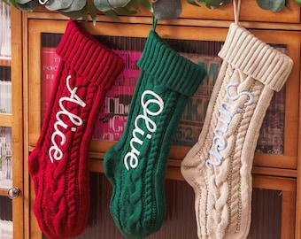Personalized Knit Christmas Stocking - 2026 Family Name Embroidery - Monogram Festive Holiday Decoration