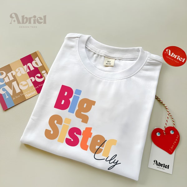 Personalisiertes T-Shirt für große Schwester – süßes Kleinkind-Outfit – Überraschungs-Schwangerschafts-Enthüllung – Geschwisterliebe – individuelles Namens-Shirt