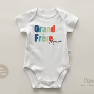 Grand Frère Toddler Shirt French Silbling Natural Infant Pregnancy Reveal Shirt Custom Big Brother Name Shirt image 3