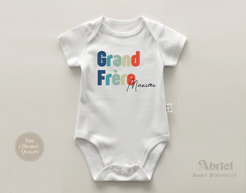 Big Brother Toddler Shirt French Silbling Natural Infant Pregnancy Reveal Shirt Custom Big Brother Name Shirt image 3