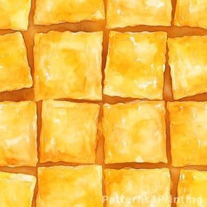 May include: A seamless pattern of watercolor painted yellow squares. The squares are arranged in a grid pattern and have a slightly textured appearance.