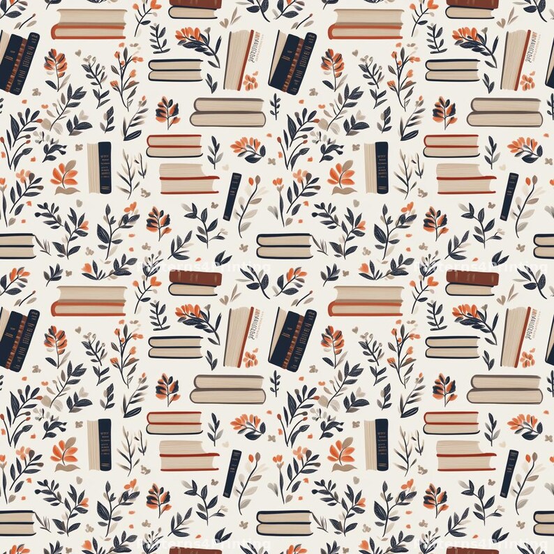 Floral and Book Pattern Digital Print for Creative Projects Seamless ...