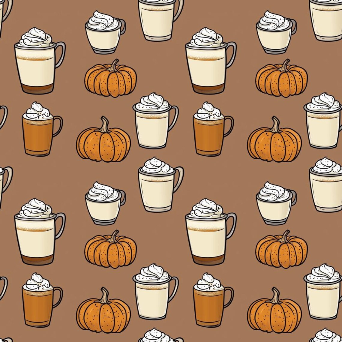 Cozy Autumn Coffee Pumpkin Digital Pattern Seamless Print for Fabric ...
