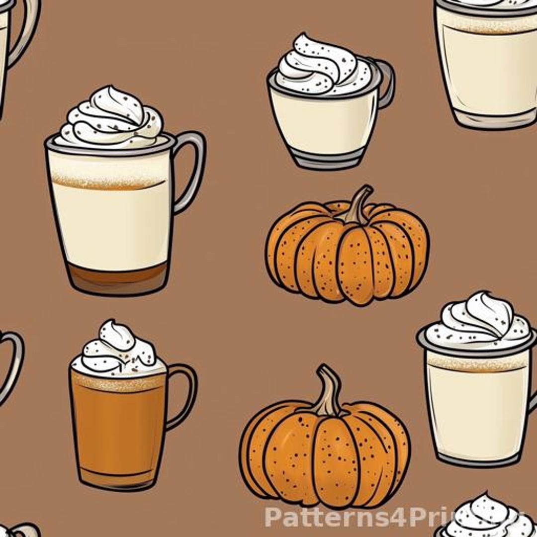 Cozy Autumn Coffee Pumpkin Digital Pattern Seamless Print for Fabric ...
