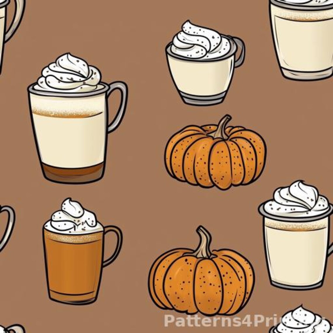 Cozy Autumn Coffee Pumpkin Digital Pattern Seamless Print for Fabric ...