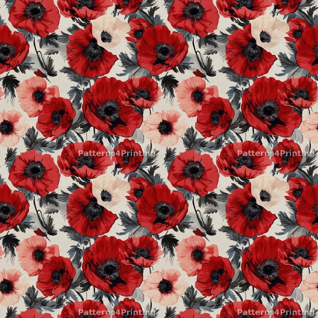 Rich Red Floral Digital Pattern Print - Seamless Fabric Design for ...