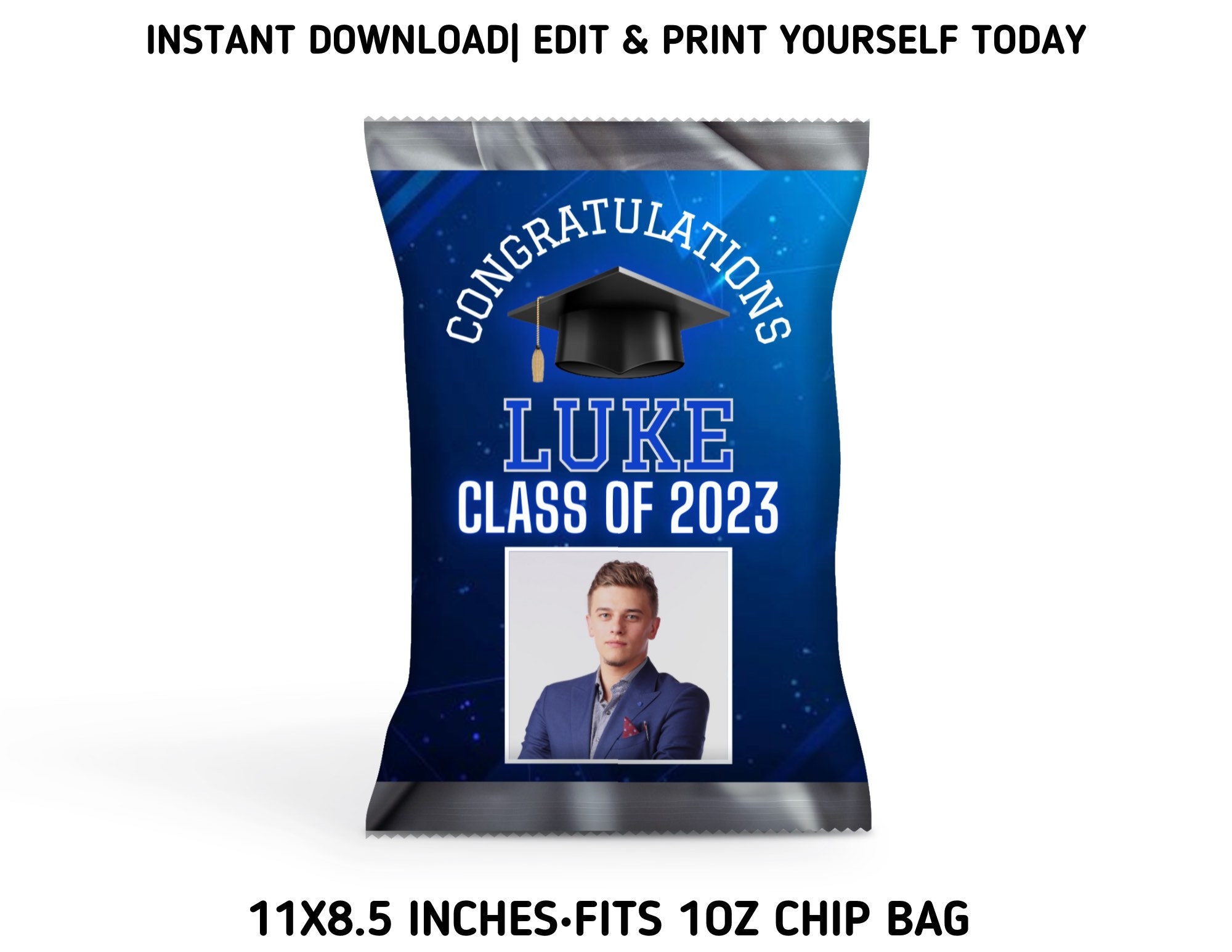 Blue Grad Party Template Bundle Class of 2023 Chip Bag & - Etsy