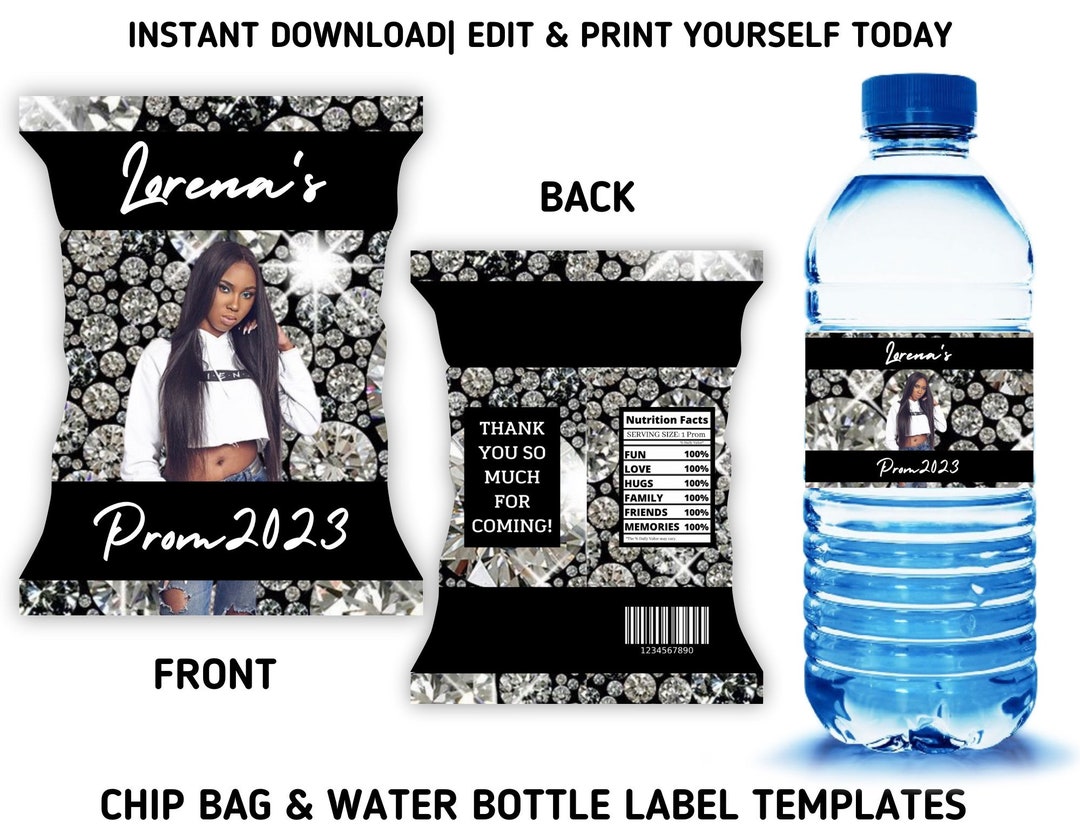 Black and White Prom Party Template Bundle, 2023 Glam Prom Chip Bag