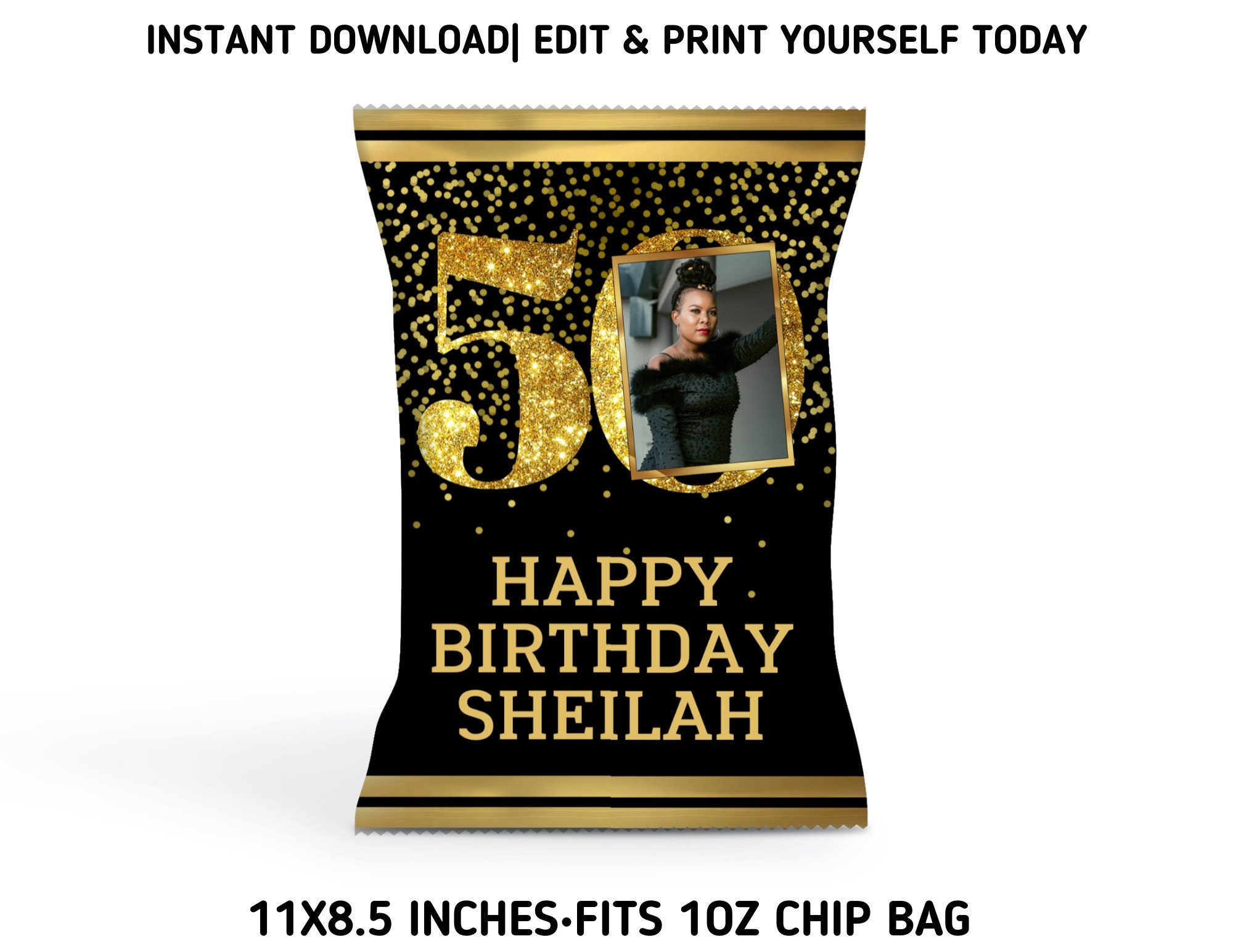 Black and Gold 50th Birthday Party Template Bundle, 50th Birthday Chip