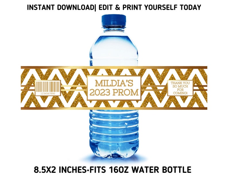 Gold Prom Chip Bag & Water Bottle Labels Templates Chevron Etsy