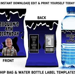 Blue Drip Birthday Party Template Bundle, Blue Birthday Chip Bag & Water Bottle Labels, Printable Drip Birthday Party Favors