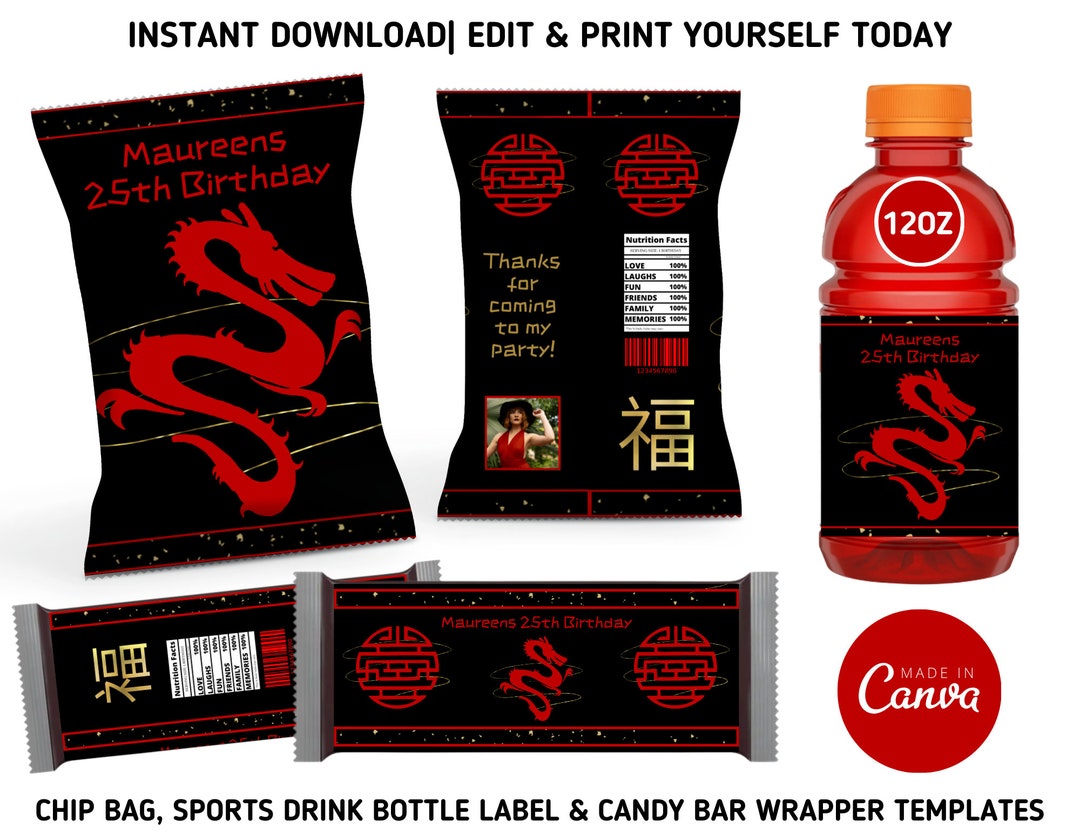 Chinese Dragon Birthday Chip Bag Bundle, Chinese Dragon Theme Birthday ...