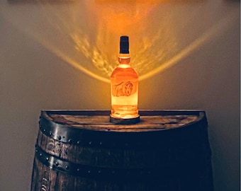 BUFFALO TRACE Lamp   - Handmade Liquid Bottle Lamp w/ Charred Wood Base  (750ml Size Bottle)