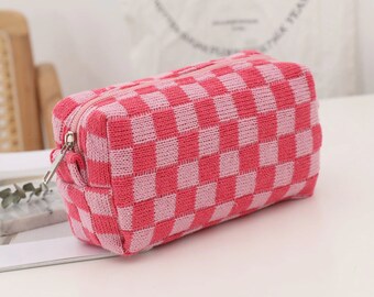 Corduroy Checkered Makeup Bag, Pencil Case, and Pouch - Eco-Friendly Toiletry Bag, Zipper Travel Pouch - Perfect Gifts for Her