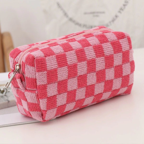 Corduroy Checkered Makeup Bag, Pencil Case, and Pouch - Eco-Friendly Toiletry Bag, Zipper Travel Pouch - Perfect Gifts for Her