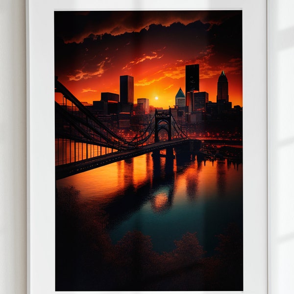 Pittsburgh Skyline with a Majestic Sunset - Detailed Artwork of a Stunning Cityscape - Poster/Picture Downloadable