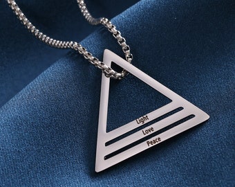 Personalized Triangle Necklace for Men, Custom Mens Necklace Engraving 3 Names, Necklace for Father, Gift for Boyfriend