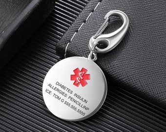 Custom Medical Alert Keychain, Stainless Steel Keychain Engraving Medical ID Tag, Medical Keychain case of Emergency