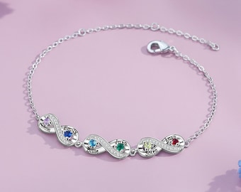 Bracelet familial personnalisé de 2 à 6 pierres de naissance pour maman, bracelet infini personnalisé avec noms d'enfants pour la fête des mères, cadeau d'anniversaire