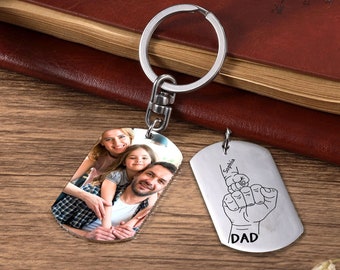 Personalized Dad Keychain with Engraving, Custom Kids Name Keychain Gift for Dad, Photo Key Ring Gift From Son