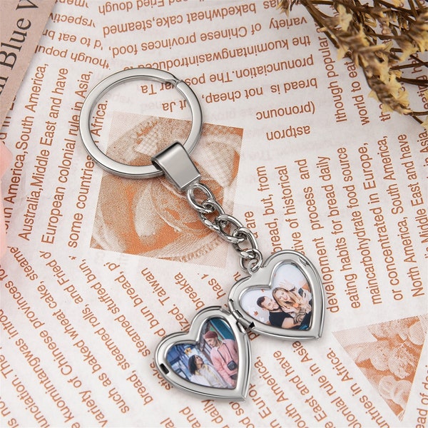 Personalized Heart Locket Keychain, Gift for Grilfriend, Gift for Mom, Gift for Couple - Birthday Gift, Photo Keychain