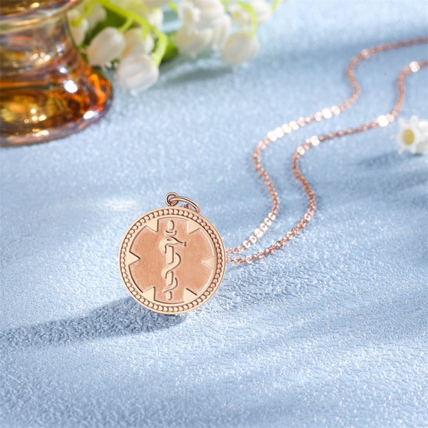 Medical Alert Necklace, Stainless Steel Necklace Engraving Medical Alert Charm, Medical Necklace for Wife incase of Emmergency