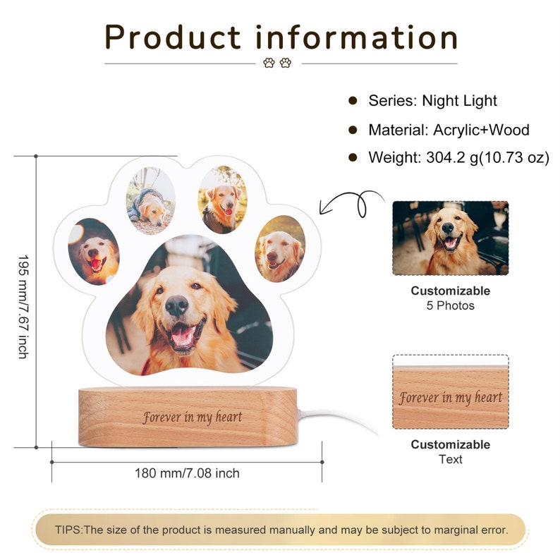 Custom Dog Paw Photo Night Light Personalized LED Night Light - Etsy