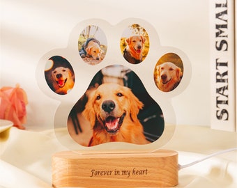 Custom Dog Paw Photo Night Light, Personalized LED Night Light for Dog Lover, Acrylic Table Lamp