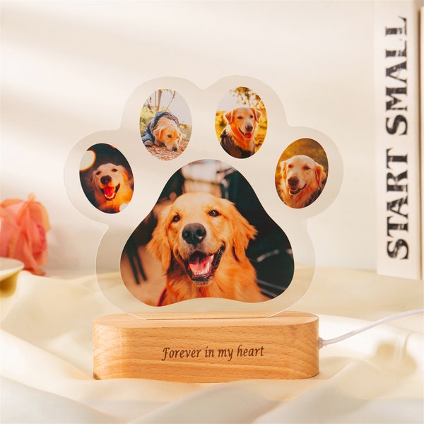 Custom Dog Paw Photo Night Light, Personalized LED Night Light for Dog Lover, Acrylic Table Lamp