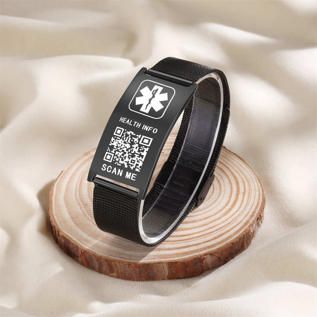 QR Code Medical Alert Bracelet Waterproof ID Bracelet Mens Etsy