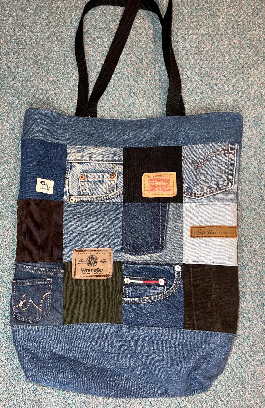 Upcycled Denim Tote Bag Large Patchwork Bag - Etsy
