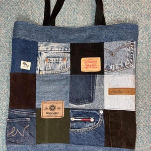 Upcycled Denim Tote bag large patchwork bag