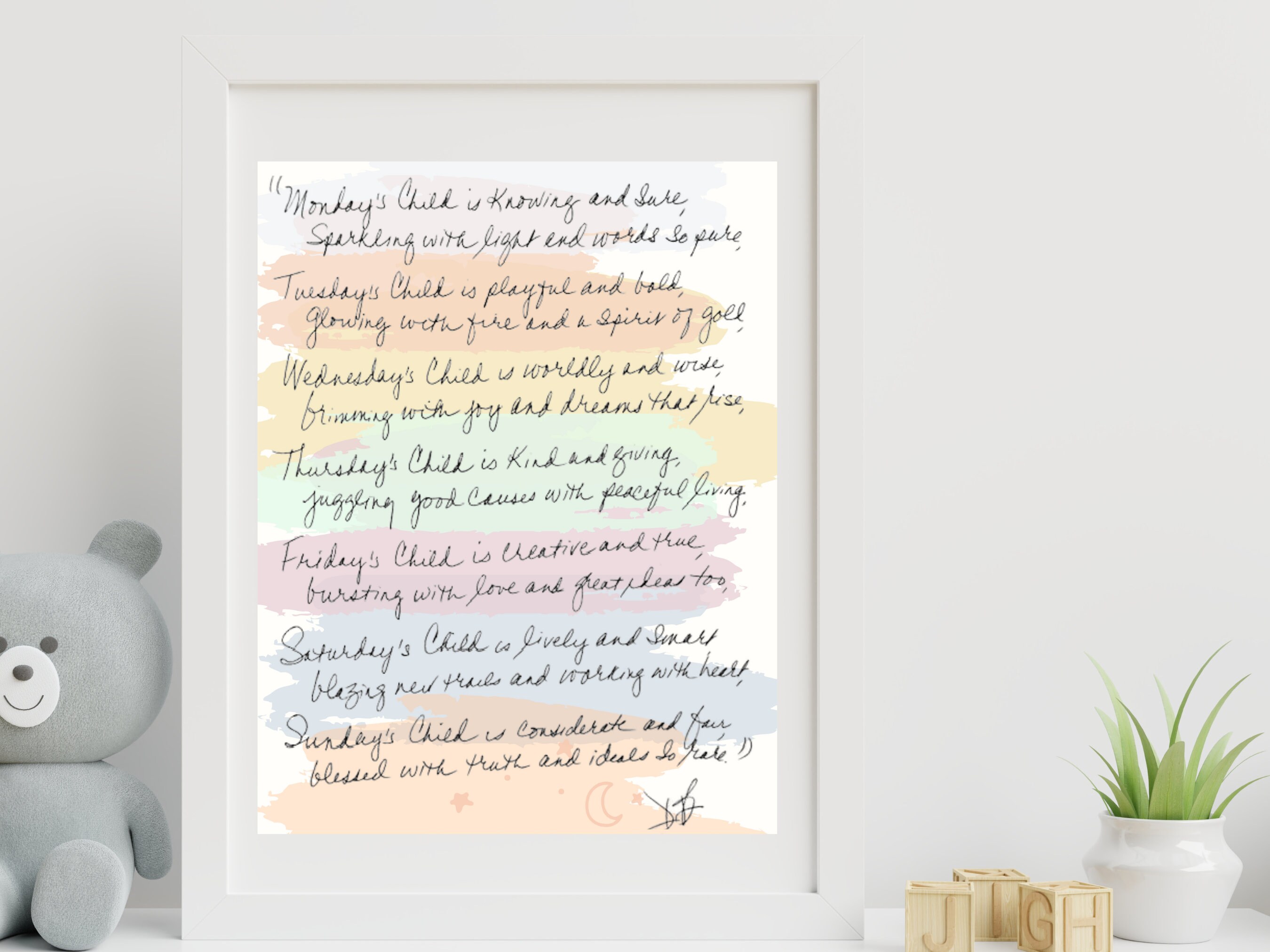 NURSERY RHYME Wall Art Printable, Handwritten by Author, Baby Astrology ...