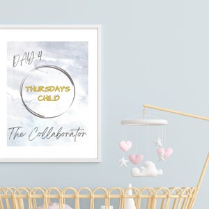 THURSDAY&#39;S CHILD Personality: Printable Wall Art, Baby Astrology, Nursery Décor, Neutral Watercolor Matches Every Kid&#39;s Room, New Baby Gift,