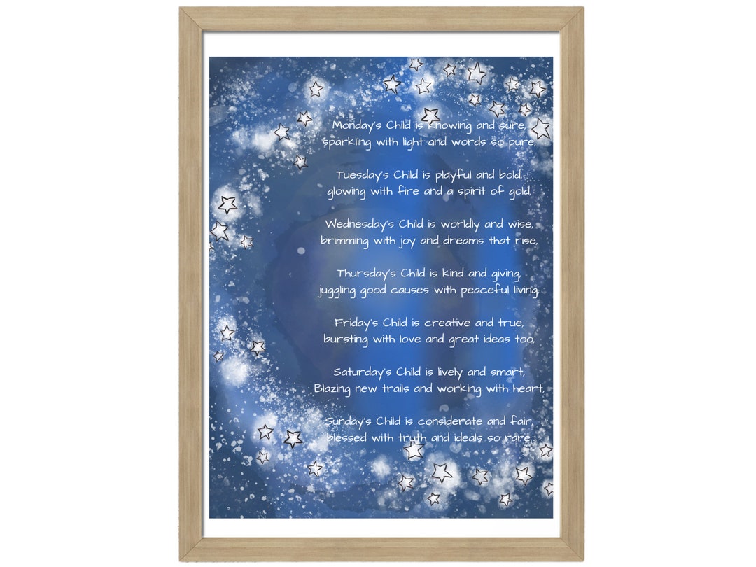 Nursery Rhyme Art, Baby Astrology Decor, THE 7 DAYS Poem for the Day of ...