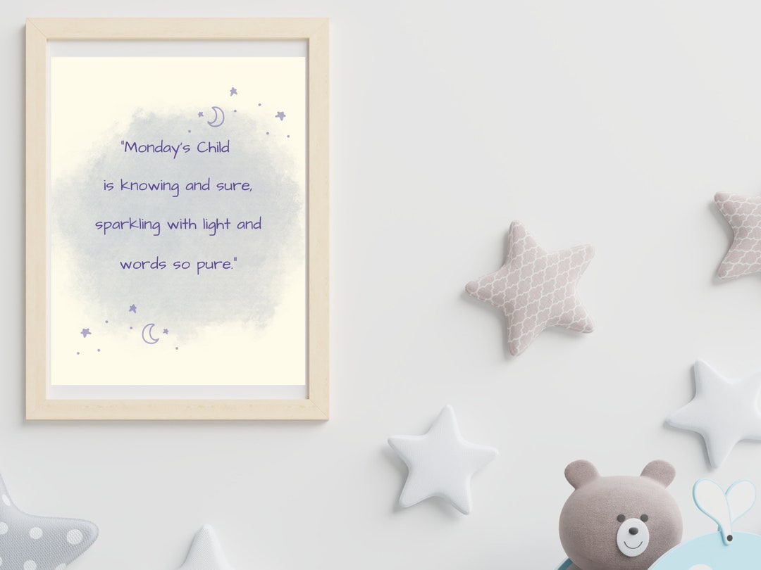 MONDAY'S CHILD Nursery Rhyme Verse, Wall Art Printable, Nursery Décor ...