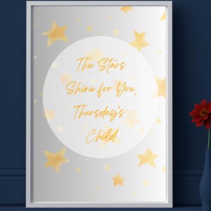 ¡Las estrellas brillan para ti, NIÑO DEL JUEVES! Decoración infantil INSTANTÁNEA imprimible, arte de pared plateado y dorado se combina con la habitación de cualquier niño, regalo para bebés