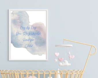 SUNDAY&#39;S CHILD Inspirational Child&#39;s Room Decor, Motivational Wall Art, Gender-Neutral Watercolor Print, Unique Birthday Gift, New Baby Gift