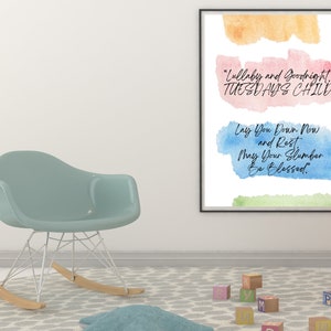 LULLABY & Goodnight, TUESDAY&#39;S CHILD: Nursery Rhyme Song Instant Printable Wall Art For Any Room Décor, Best New Baby Gift, Gender Neutral