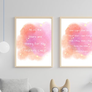 Star Light, Star Bright FRIDAY’S CHILD Printable Gallery Wall Art Set, Nursery Rhymes, Nursery Décor, Neutral Watercolor, Best New Baby Gift