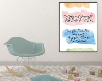LULLABY & Goodnight, SUNDAY&#39;S CHILD: Nursery Rhyme Song Instant Printable Wall Art For Any Room Décor, Best New Baby Gift, Gender Neutral