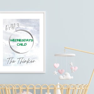 WEDNESDAY&#39;S CHILD Personality: Printable Wall Art, Baby Astrology, Nursery Décor, Neutral Watercolor Matches Every Kid&#39;s Room, #1 Baby Gift,