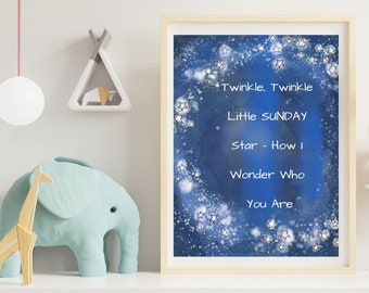 Twinkle, Twinkle Little “SUNDAY” Star! Printable Nursery Rhyme Watercolor Perfect for Any Nursery Décor, New Baby Gift, Gender Neutral Art