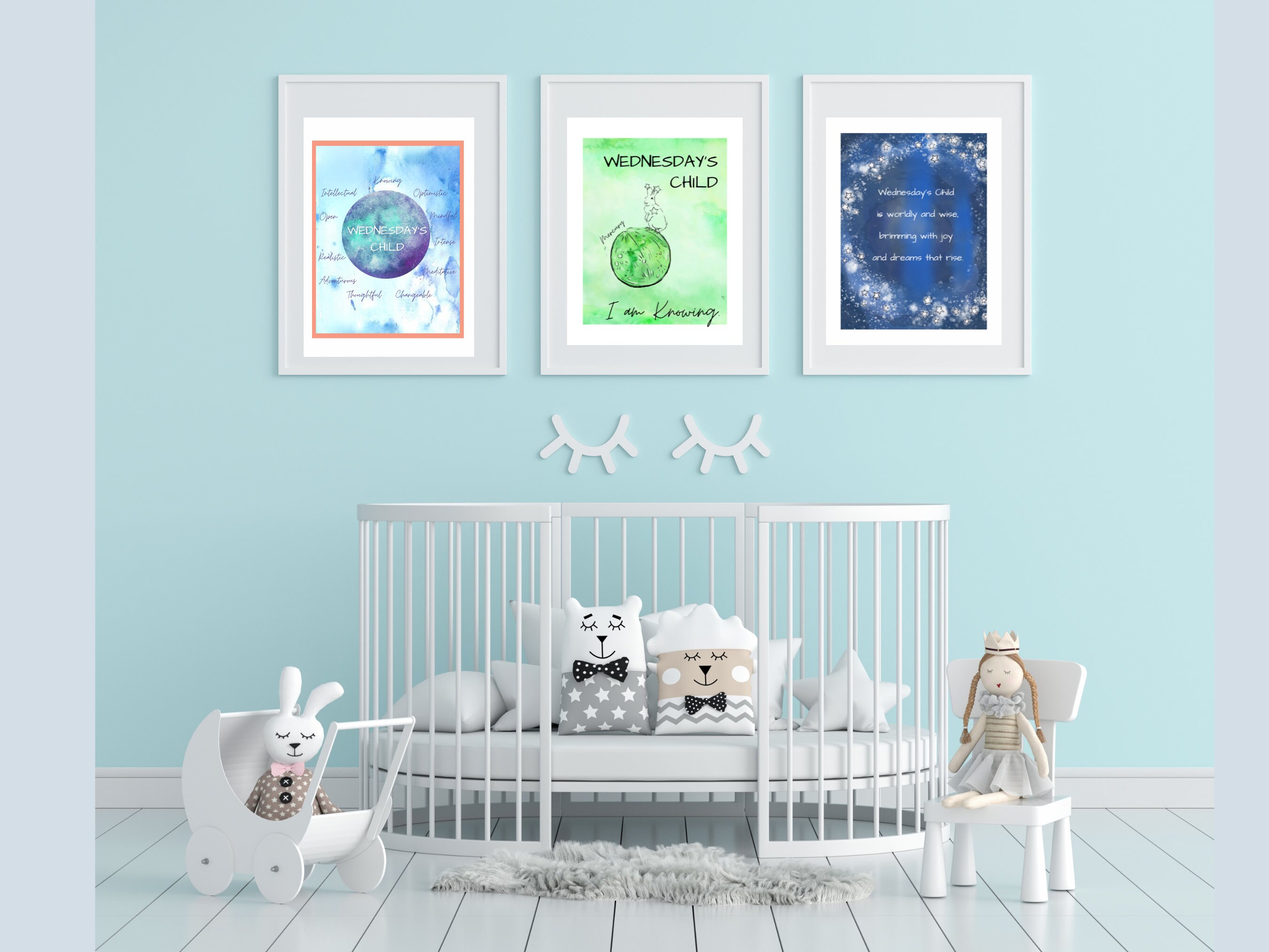 SUNDAY GALLERY WALL: Child's Room Décor Digital Print Set Customized for Children Born on Sundays