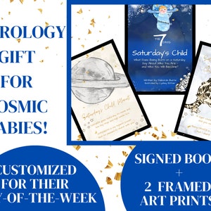NEUES BABY-ASTROLOGIE-Geschenk für den Tag der Woche, an dem sie geboren wurden! Buch + gerahmtes Krafttier + regierende Planetenkunst, gratis Tasche, Karte & Versand!