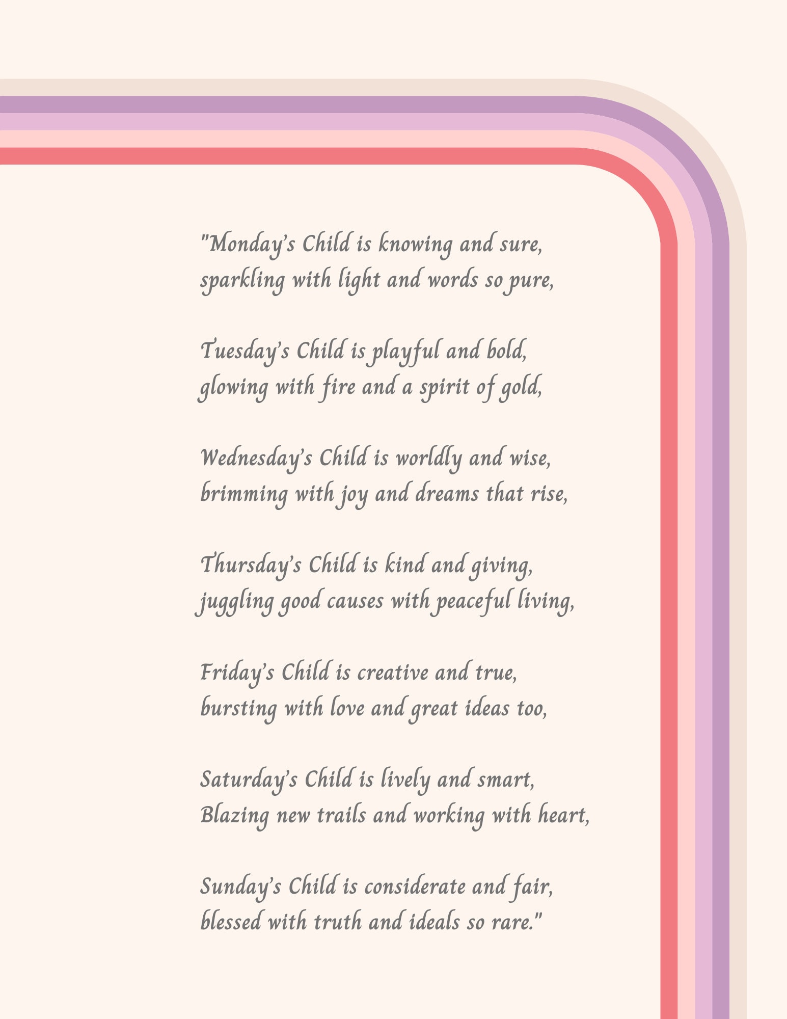 Original MONDAY'S CHILD Nursery Rhyme Plus FREE Bonus Modern
